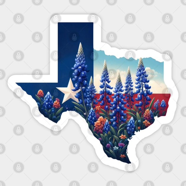 Texas Wildflowers - Texas Flag Floral Sticker by JessArty